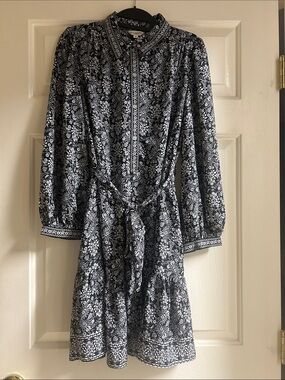 Max Studio Black and White Floral Tie-Waist mid Sleeve Dress